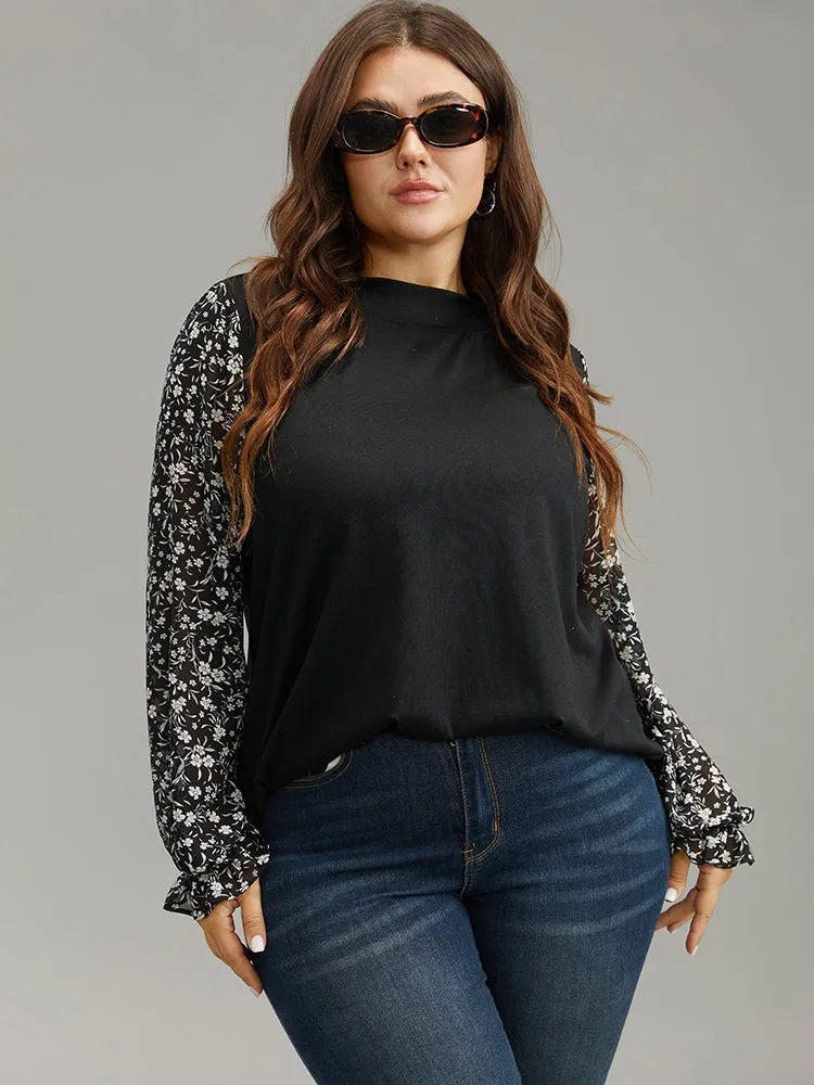 Chiffon Ditsy Floral Patchwork Lantern Sleeve T-shirt sold by Bloomchic