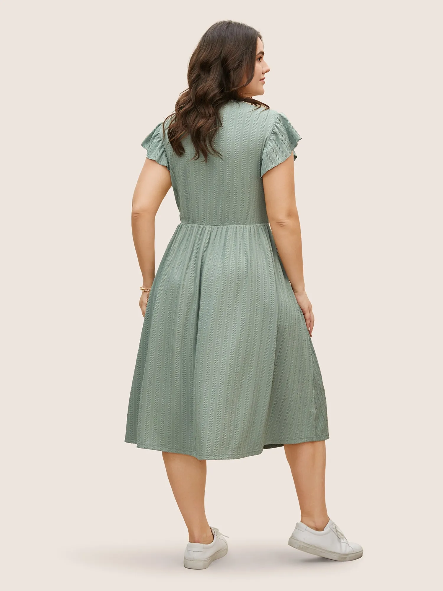 Texture Button Detail Ruffle Cap Sleeve Dress sold by Bloomchic product image thumbnail 4