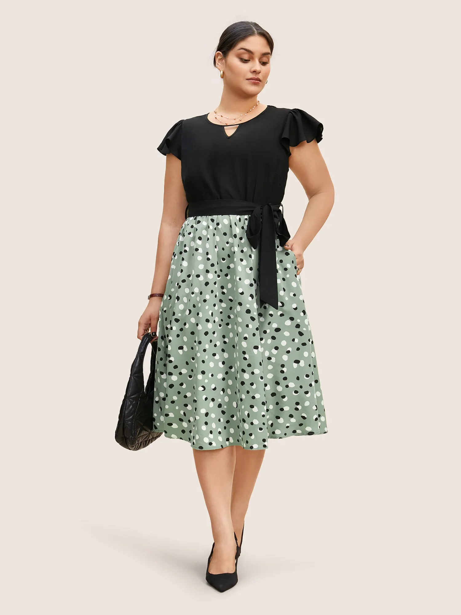 Polka Dot Contrast Patchwork Keyhole Dress sold by Bloomchic product image thumbnail 2