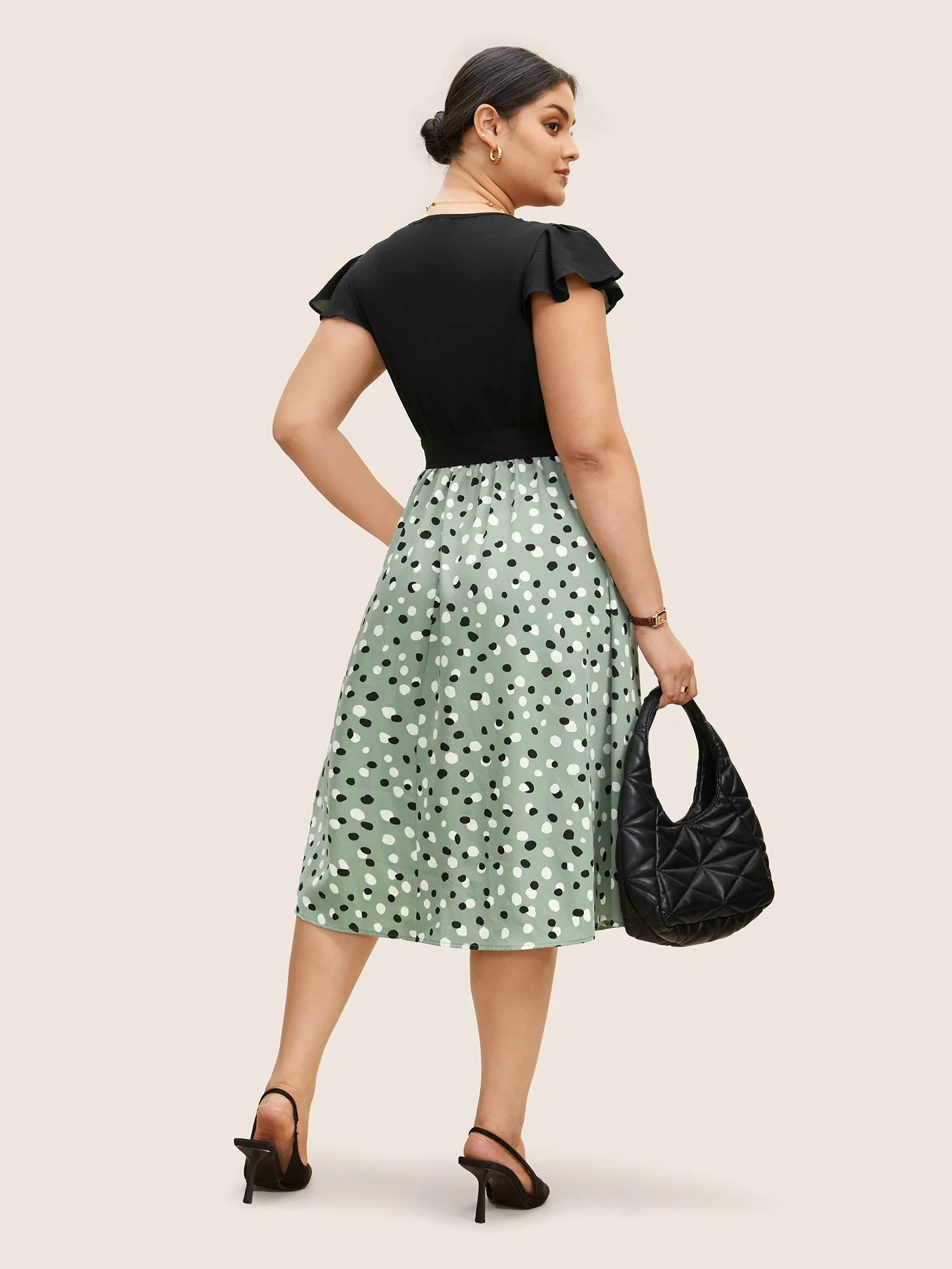 Polka Dot Contrast Patchwork Keyhole Dress sold by Bloomchic product image thumbnail 4