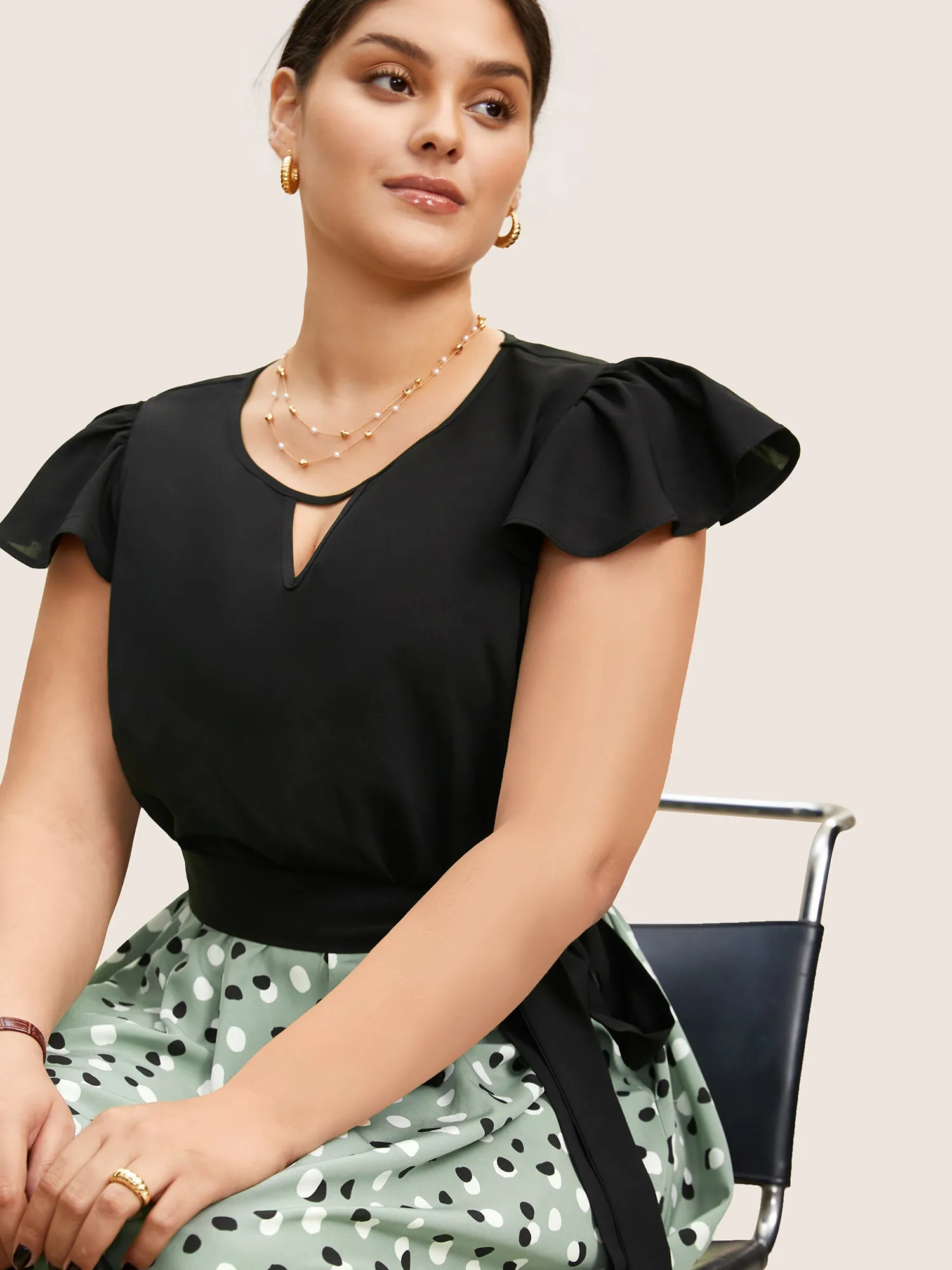 Polka Dot Contrast Patchwork Keyhole Dress sold by Bloomchic product image thumbnail 3