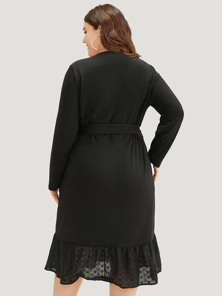Broderie Anglaise Round Neck Belted Flutter Hem Dress sold by Bloomchic product image thumbnail 3
