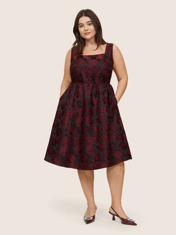Silhouette Floral Print Embroidered Elastic Waist Tank Dress sold by Bloomchic
