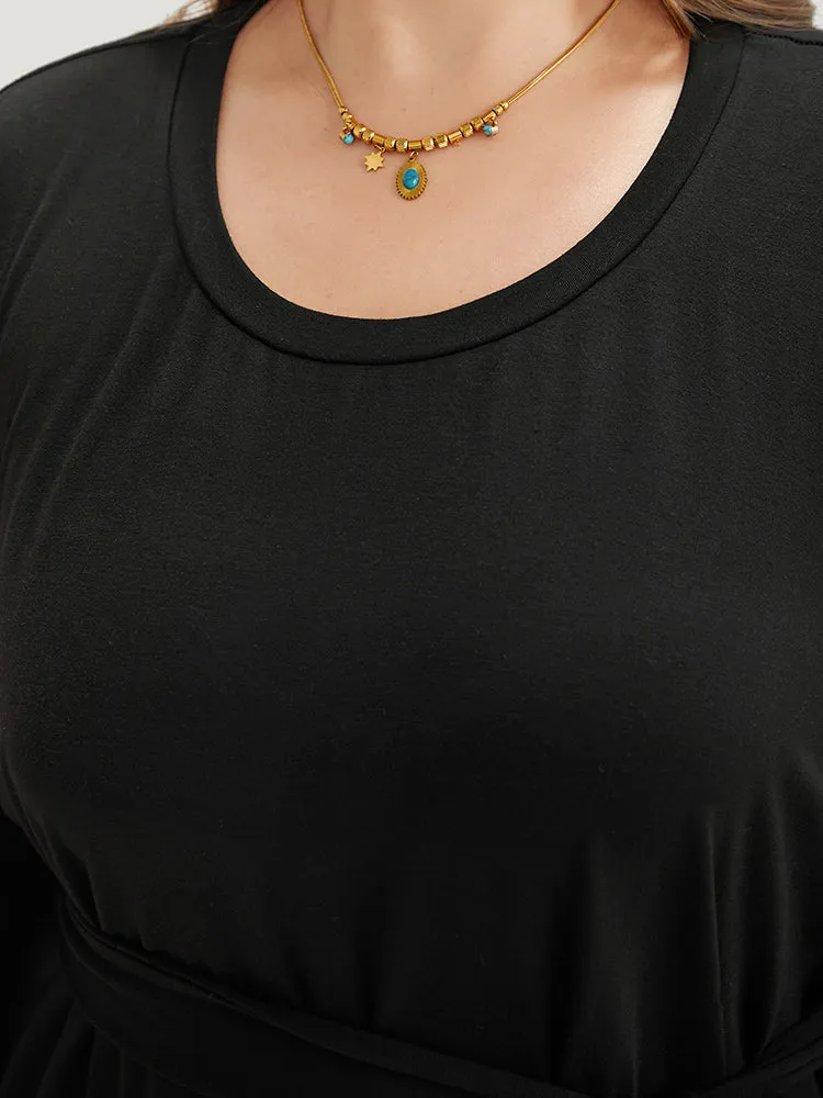 Broderie Anglaise Round Neck Belted Flutter Hem Dress sold by Bloomchic product image thumbnail 5