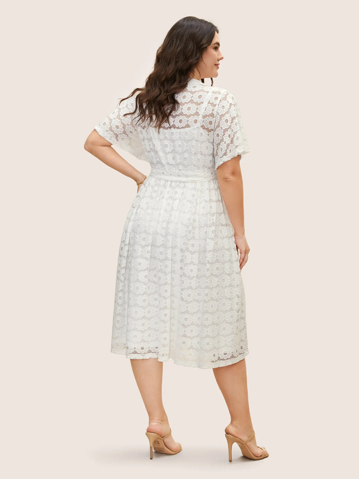 Crochet Lace Mesh Belted Midi Dress sold by Bloomchic product image thumbnail 3
