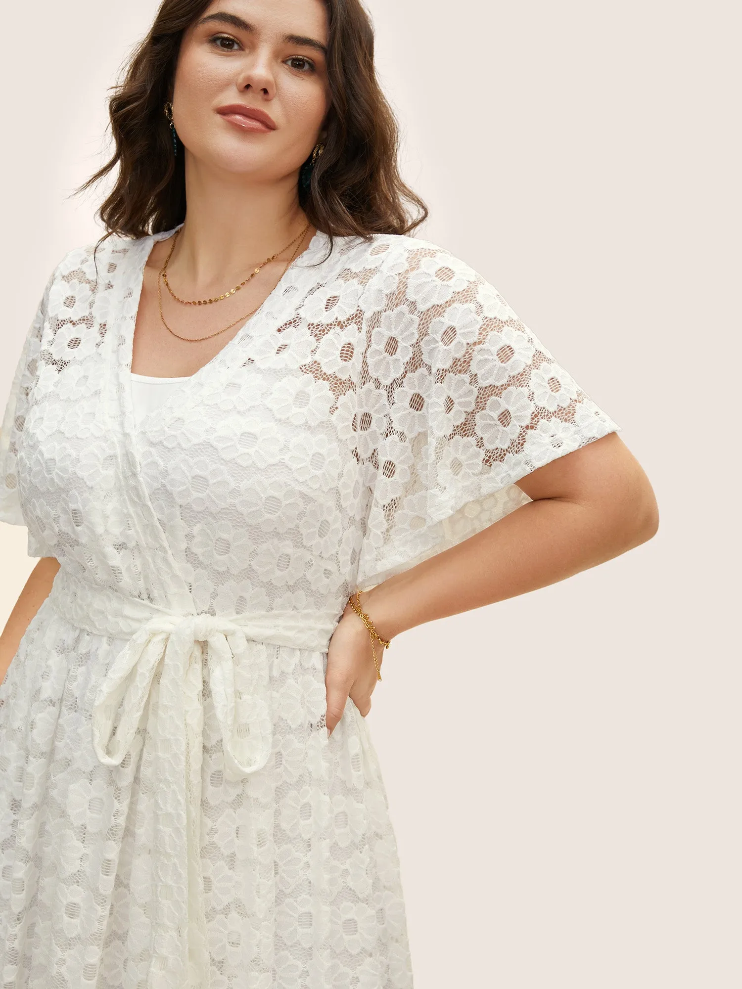 Crochet Lace Mesh Belted Midi Dress sold by Bloomchic product image thumbnail 4