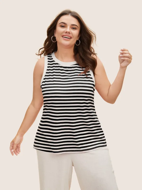 Round Neck Striped Pit Strip Tank Top sold by Bloomchic