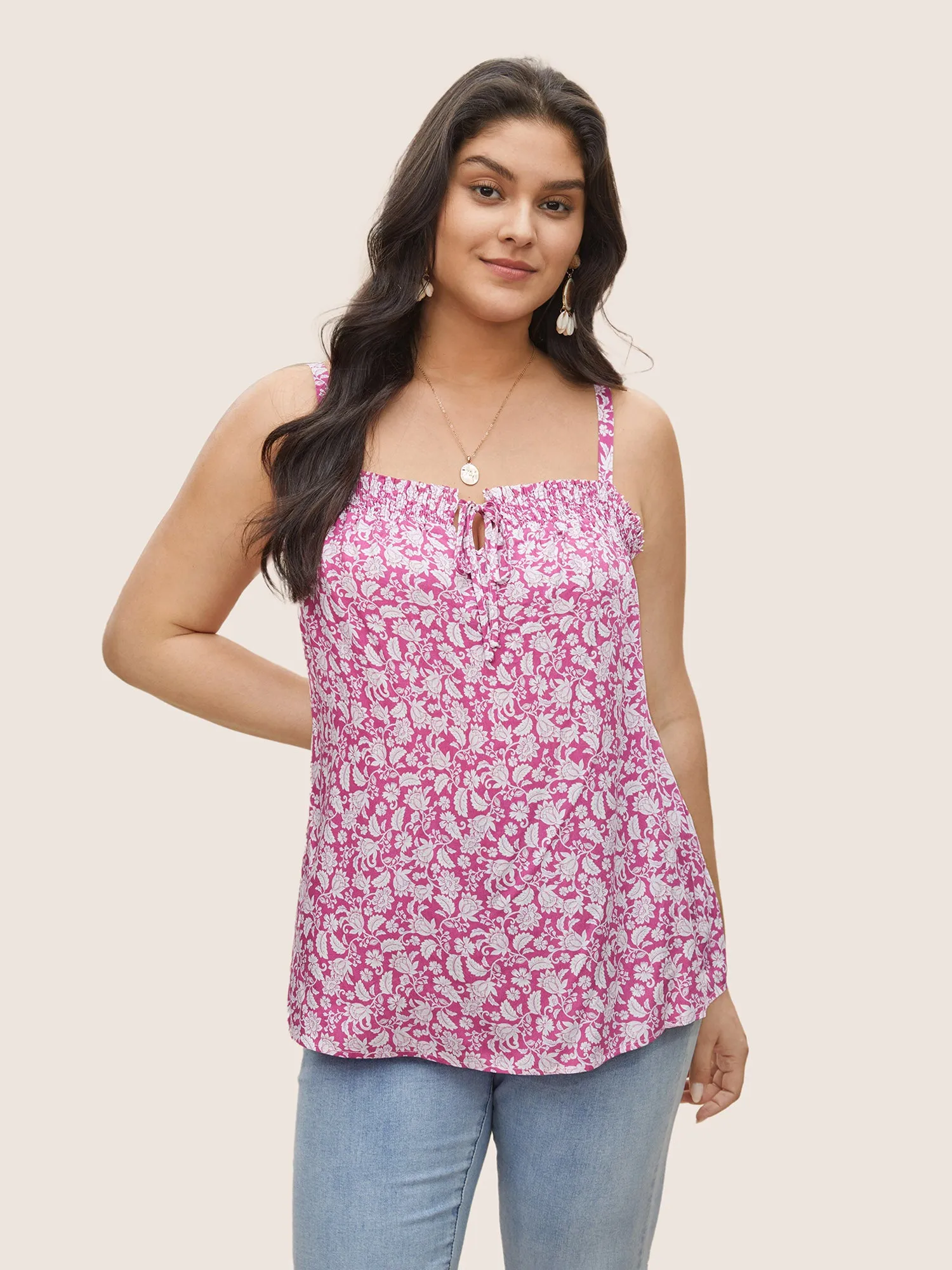 Boho Print Shirred Ties Cami Top sold by Bloomchic