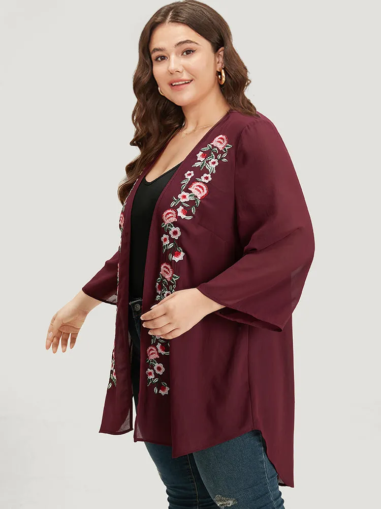Floral Embroidered Mesh High Low Hem Kimono sold by Bloomchic product image thumbnail 2