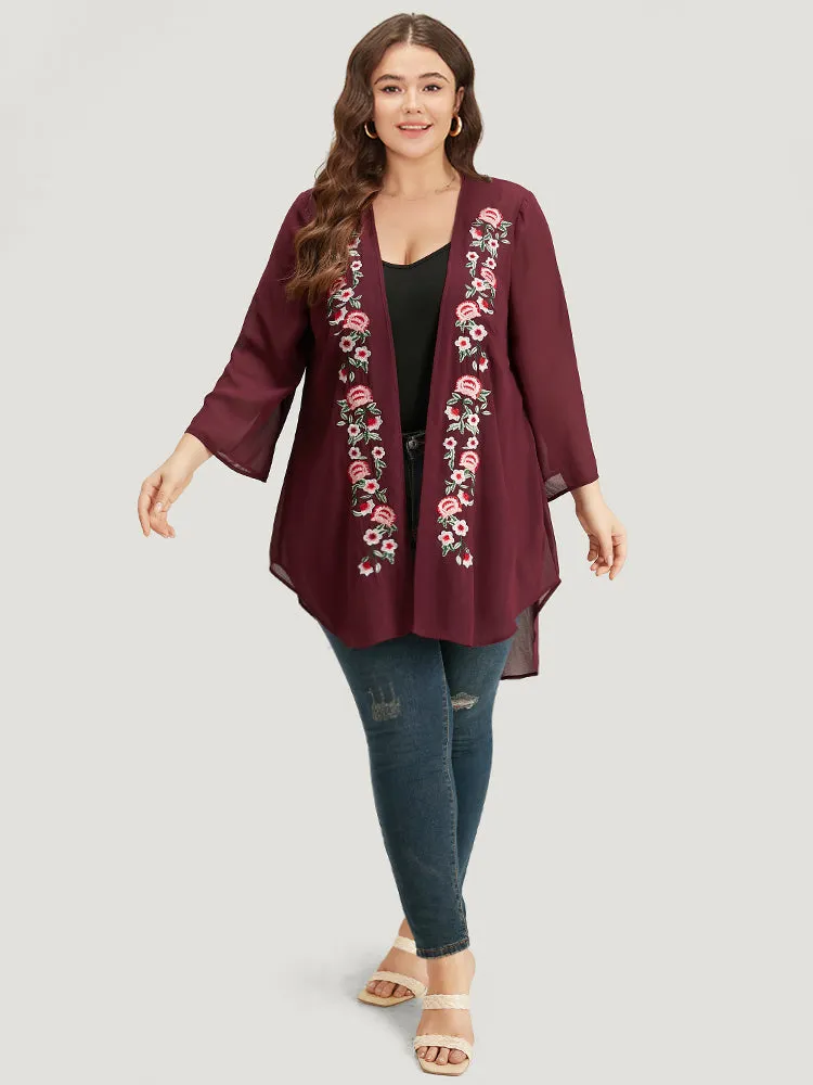 Floral Embroidered Mesh High Low Hem Kimono sold by Bloomchic product image thumbnail 3