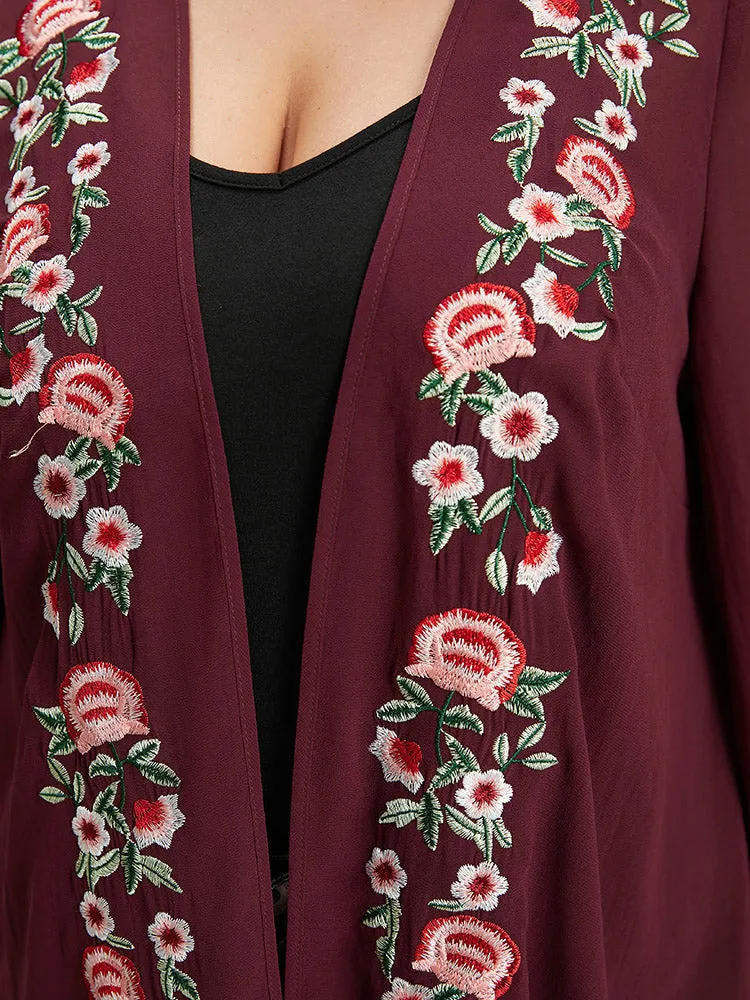 Floral Embroidered Mesh High Low Hem Kimono sold by Bloomchic product image thumbnail 5