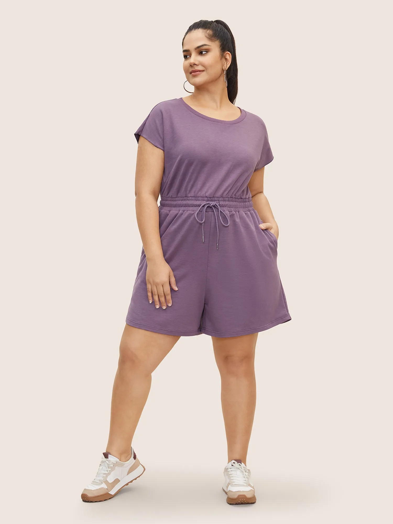 Crew Neck Drawstring Dolman Sleeve Jumpsuit sold by Bloomchic product image thumbnail 2