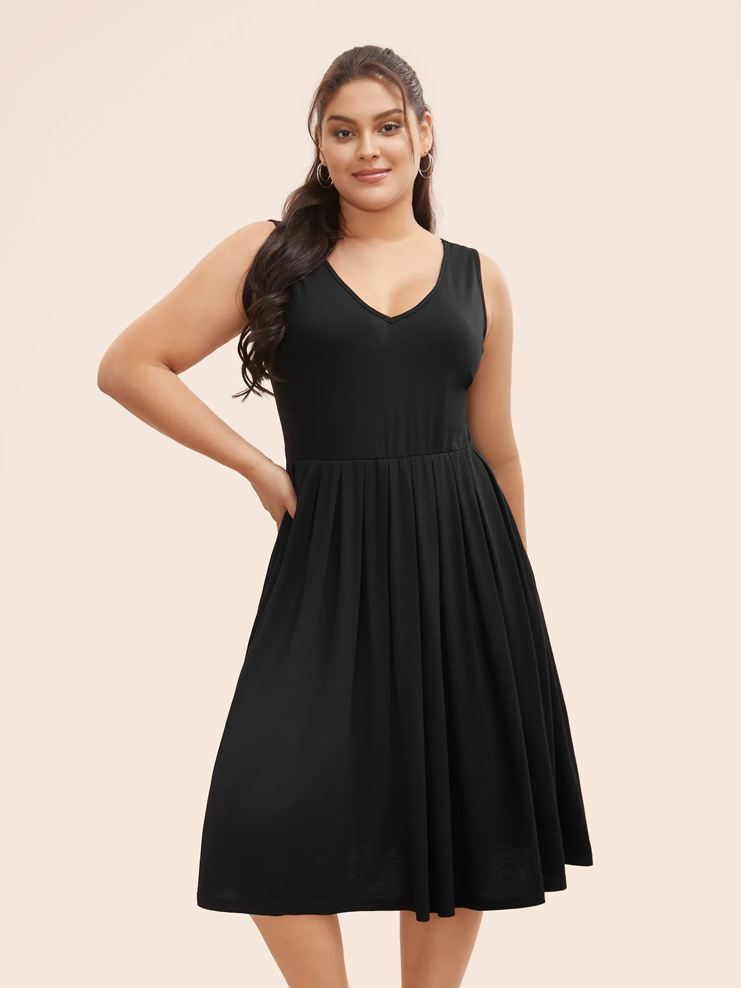 V Neck Pleated Tank Dress sold by Bloomchic