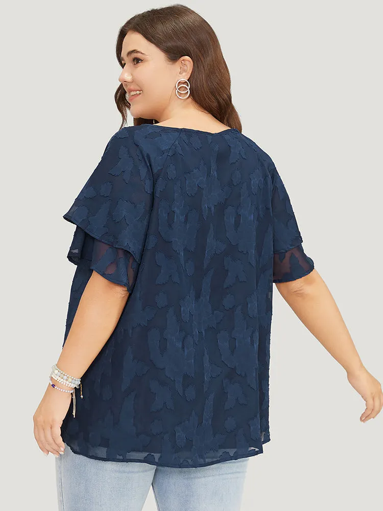 Floral Print Ruffle Tiered Raglan Sleeve Mesh Blouse sold by Bloomchic product image thumbnail 4