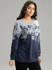 Silhouette Floral Print Contrast Round Neck Sweatshirt sold by Bloomchic
