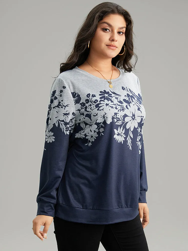 Silhouette Floral Print Contrast Round Neck Sweatshirt sold by Bloomchic product image thumbnail 3