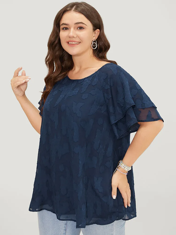 Floral Print Ruffle Tiered Raglan Sleeve Mesh Blouse sold by Bloomchic product image thumbnail 2