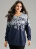 Silhouette Floral Print Contrast Round Neck Sweatshirt sold by Bloomchic