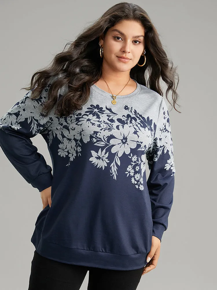 Silhouette Floral Print Contrast Round Neck Sweatshirt sold by Bloomchic