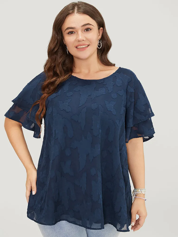 Floral Print Ruffle Tiered Raglan Sleeve Mesh Blouse sold by Bloomchic