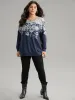Silhouette Floral Print Contrast Round Neck Sweatshirt sold by Bloomchic