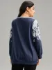 Silhouette Floral Print Contrast Round Neck Sweatshirt sold by Bloomchic