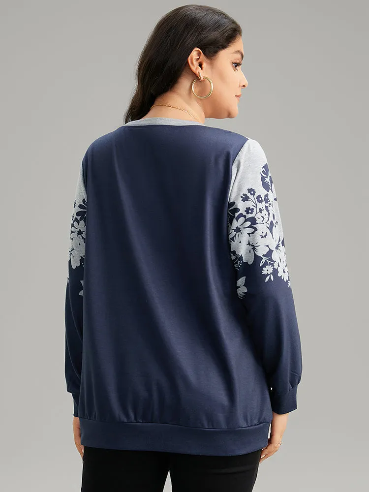 Silhouette Floral Print Contrast Round Neck Sweatshirt sold by Bloomchic product image thumbnail 2