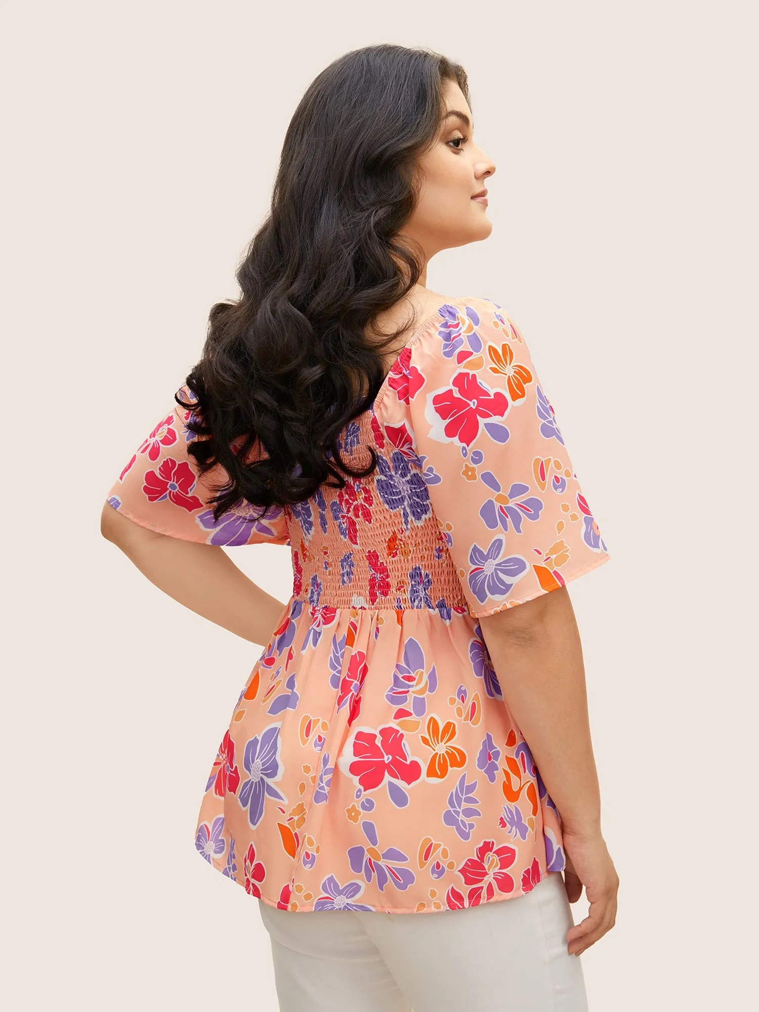 Floral Square Neck Frill Trim Shirred Blouse sold by Bloomchic product image thumbnail 2