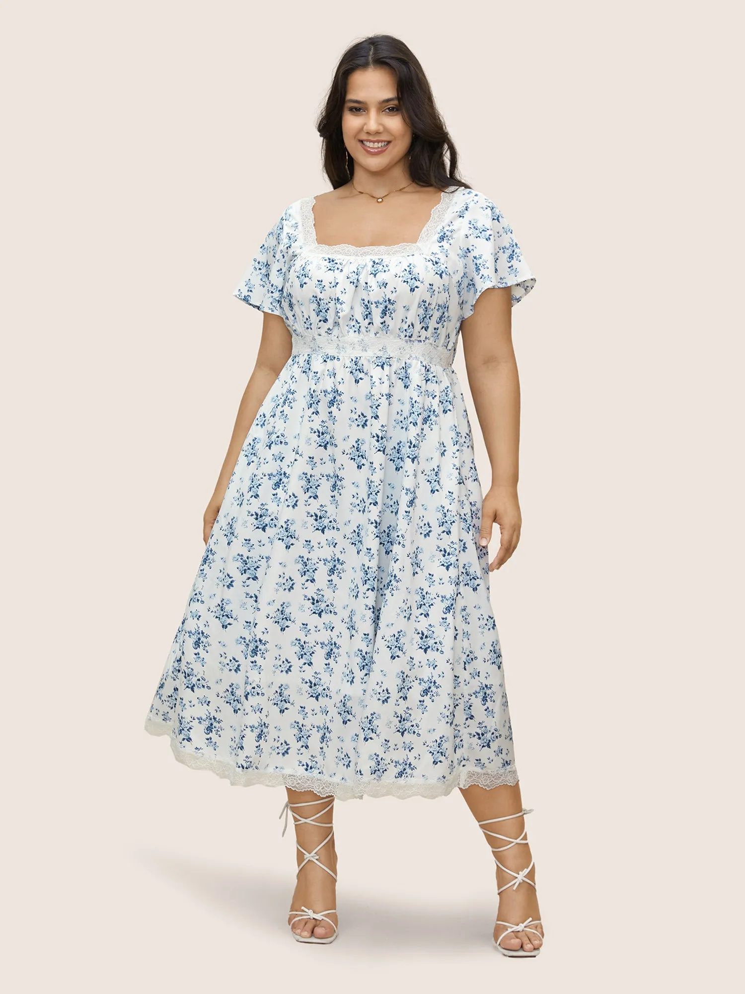 Square Neck Lace Panel Pocket Dress sold by Bloomchic product image thumbnail 2