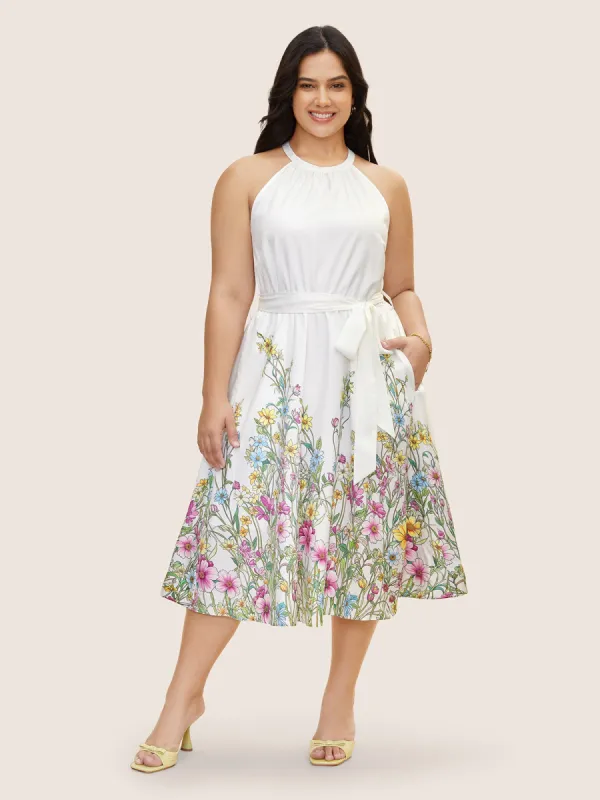 Boho Print Halter Neck Belted Dress sold by Bloomchic