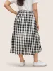 Gingham Button Detail Elastic Waist Pocket Skirt sold by Bloomchic
