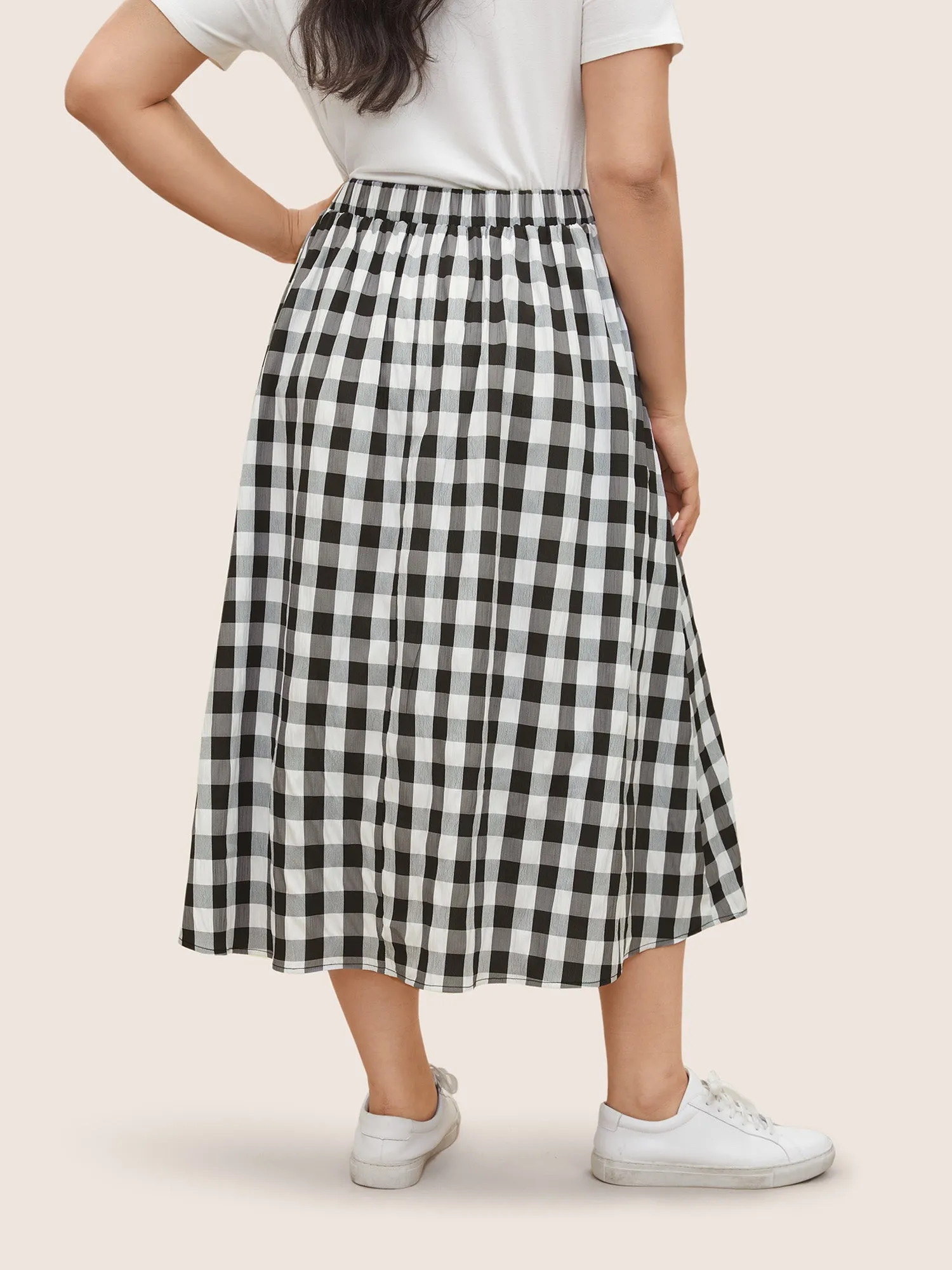 Gingham Button Detail Elastic Waist Pocket Skirt sold by Bloomchic product image thumbnail 3