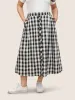 Gingham Button Detail Elastic Waist Pocket Skirt sold by Bloomchic