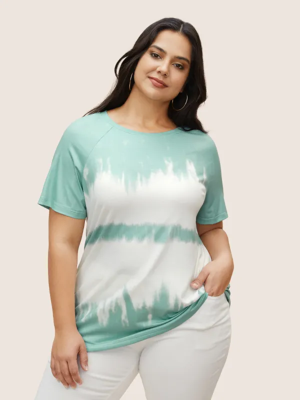 Tie Dye Round Neck Raglan Sleeve T-shirt sold by Bloomchic