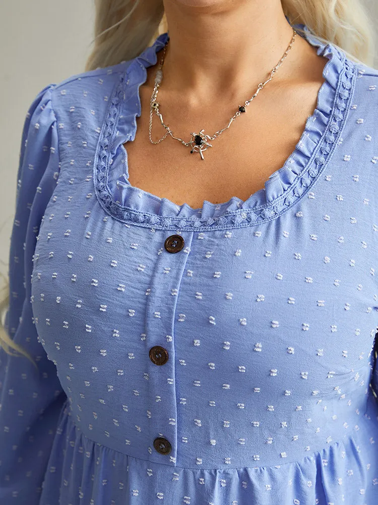 Halloween Solid Lantern Sleeve Frill Trim Belted Dress sold by Bloomchic product image thumbnail 5