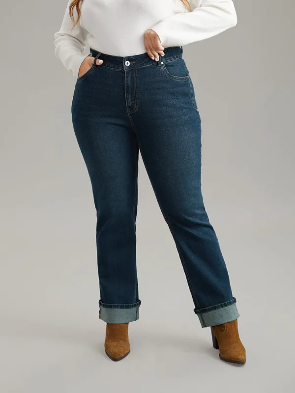 Straight Leg Pocket Roll Hem Jeans sold by Bloomchic