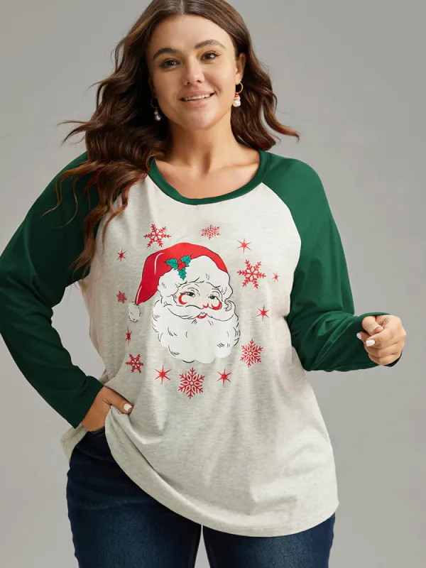 Christmas Graphic Contrast Raglan Sleeve T-shirt sold by Bloomchic