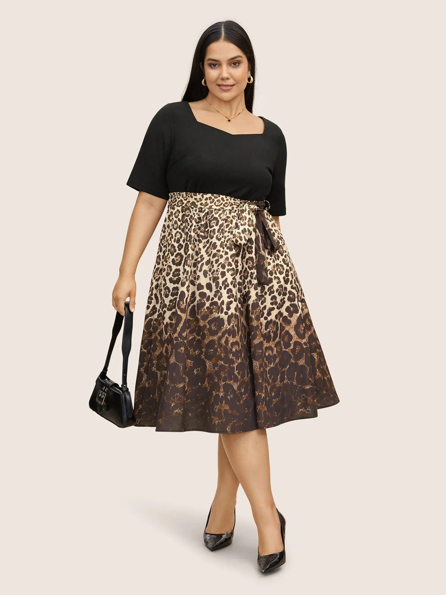 Leopard Print Ombre Belted Heart Neckline Dress sold by Bloomchic