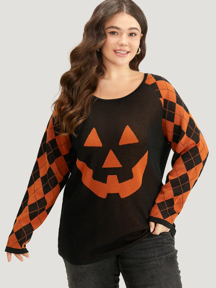 Halloween Print Contrast Round Neck Pullover sold by Bloomchic