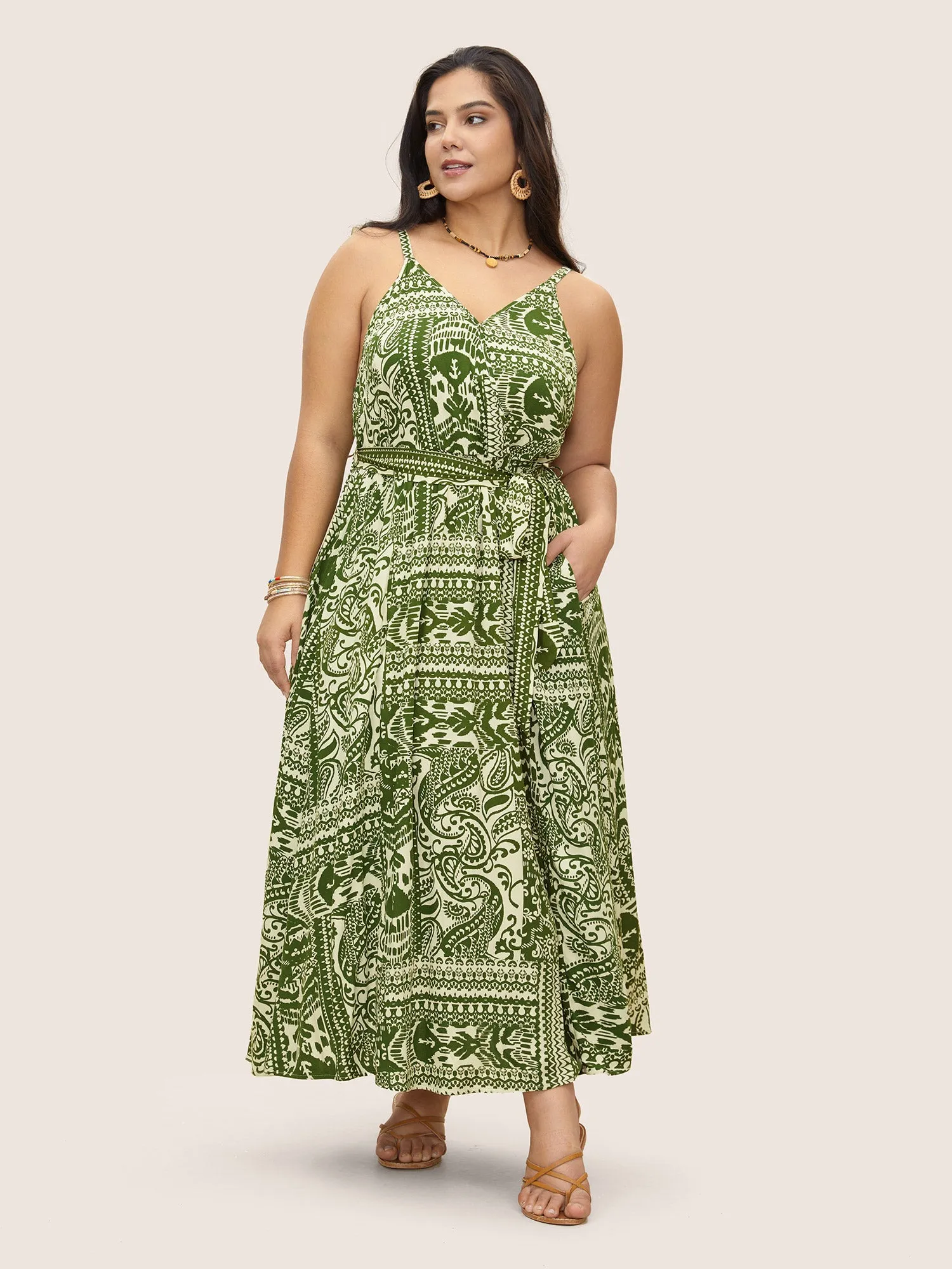 Paisley Print Surplice Neck Belted Dress sold by Bloomchic product image thumbnail 2