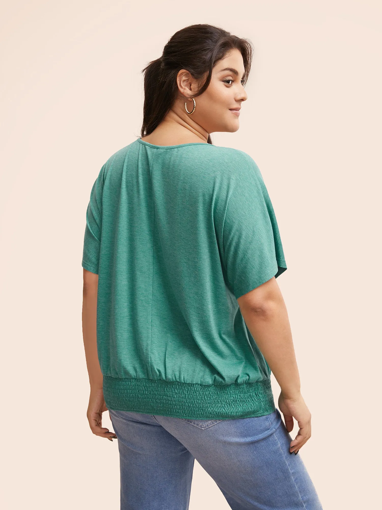 Solid Shirred Tie Knot Dolman Sleeve T-shirt sold by Bloomchic product image thumbnail 3