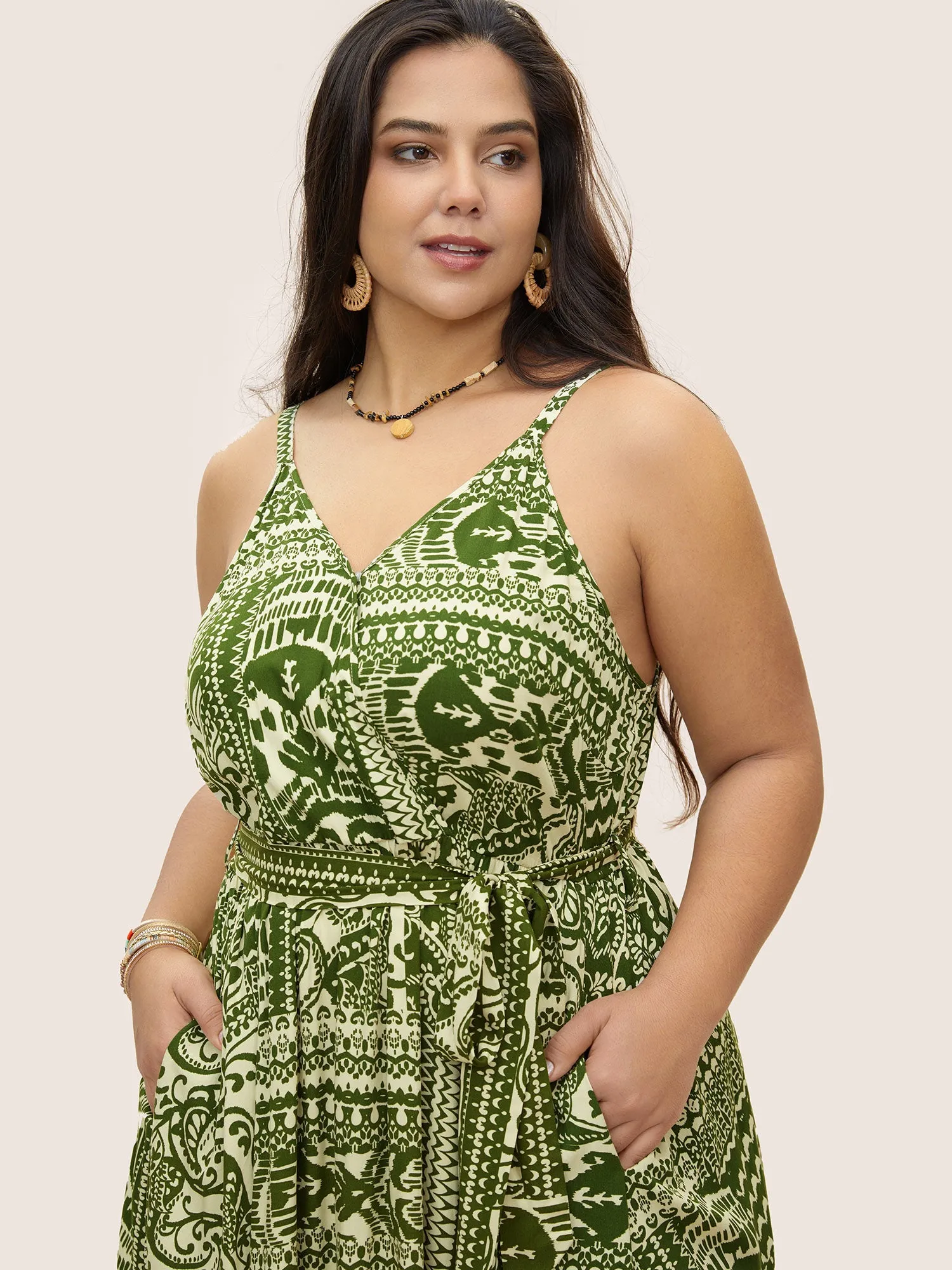 Paisley Print Surplice Neck Belted Dress sold by Bloomchic product image thumbnail 4