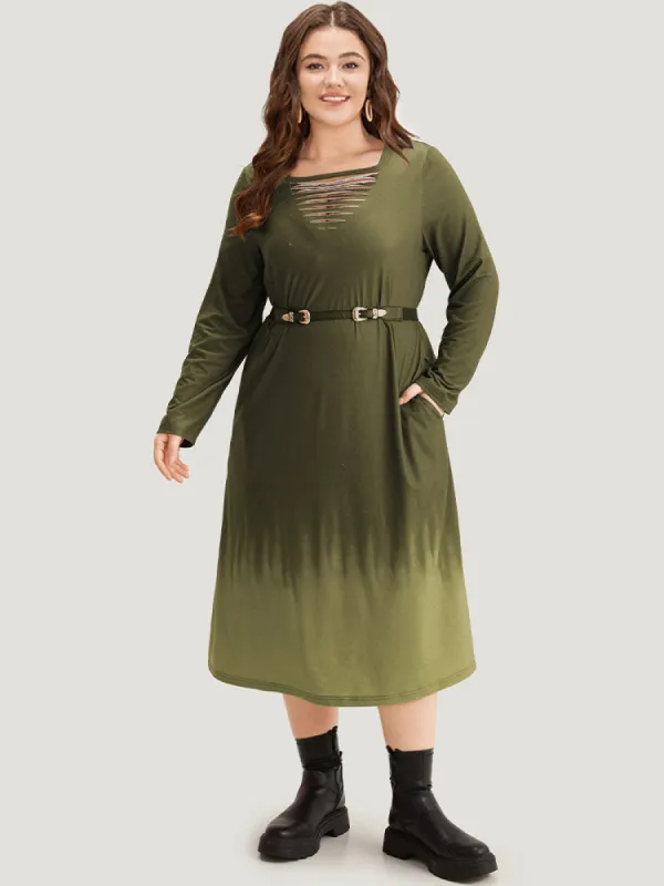 Tie Dye Pocket Round Neck Cut Out Dress sold by Bloomchic