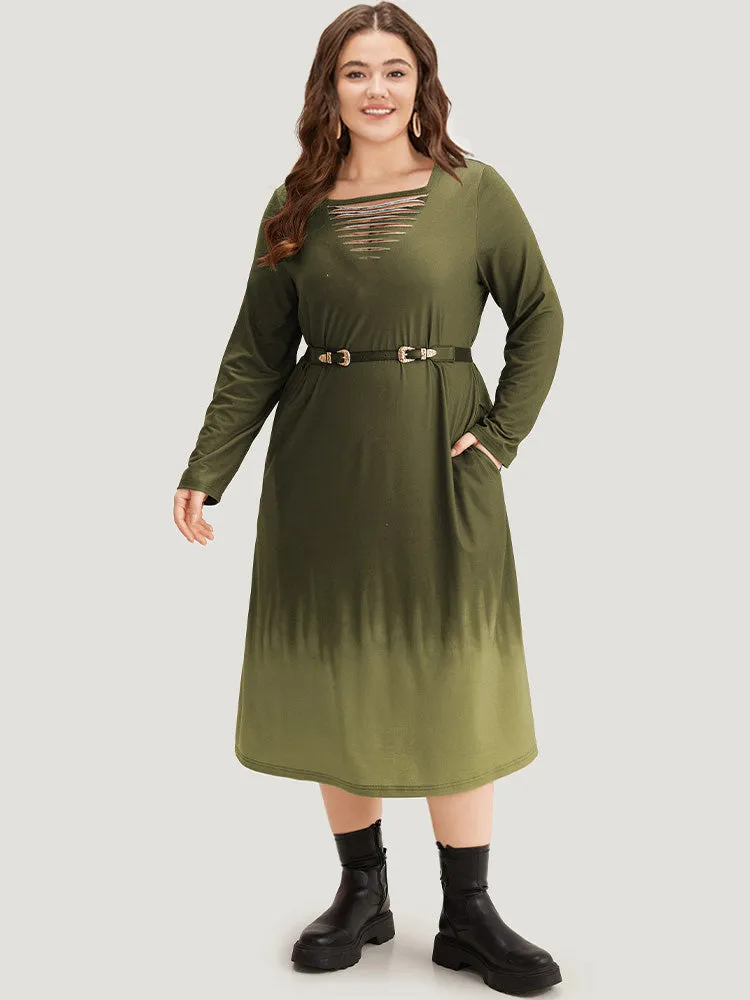 Tie Dye Pocket Round Neck Cut Out Dress sold by Bloomchic