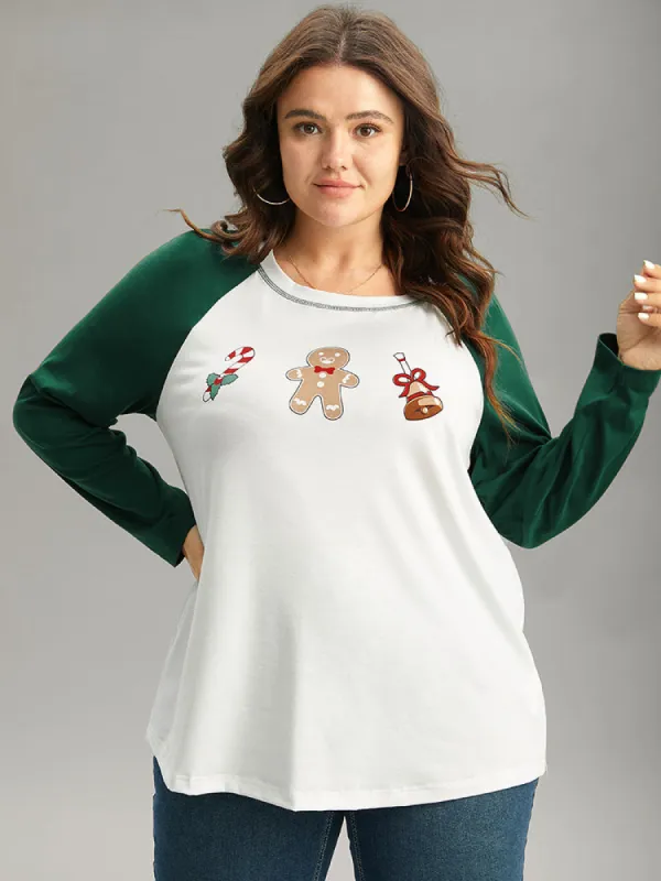 Christmas Gingerbread Man Contrast Raglan Sleeve T-shirt sold by Bloomchic