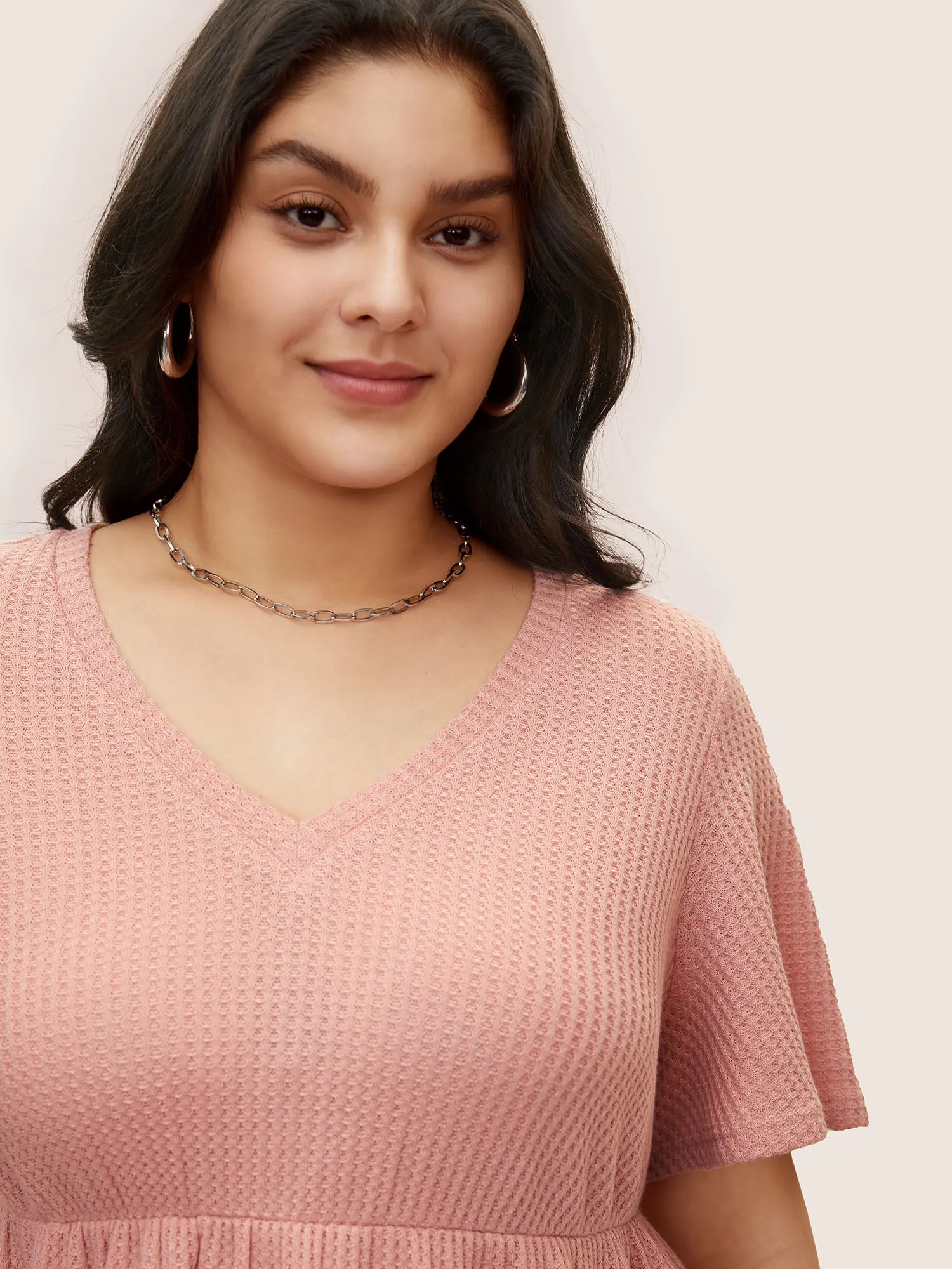 Waffle Knit Gathered Flutter Sleeve T-shirt sold by Bloomchic product image thumbnail 4