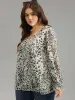 Leopard Print Lace Up Shirred Blouse sold by Bloomchic