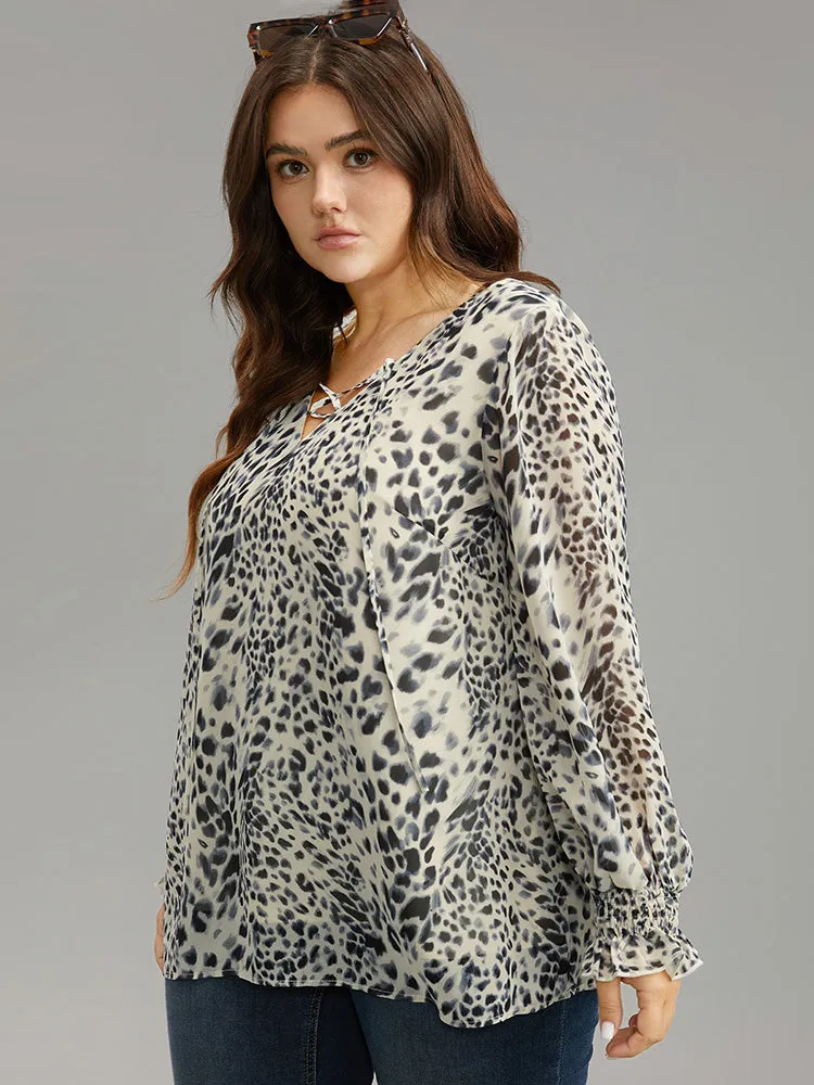 Leopard Print Lace Up Shirred Blouse sold by Bloomchic product image thumbnail 3