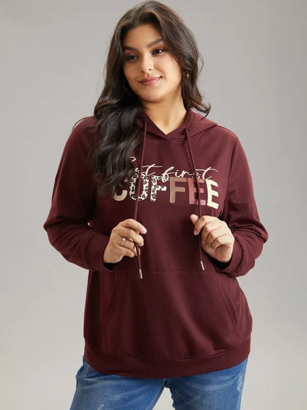 Leopard Letter Kangaroo Pocket Hooded Sweatshirt sold by Bloomchic