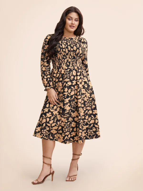Silhouette Floral Print Shirred Frill Trim Dress sold by Bloomchic